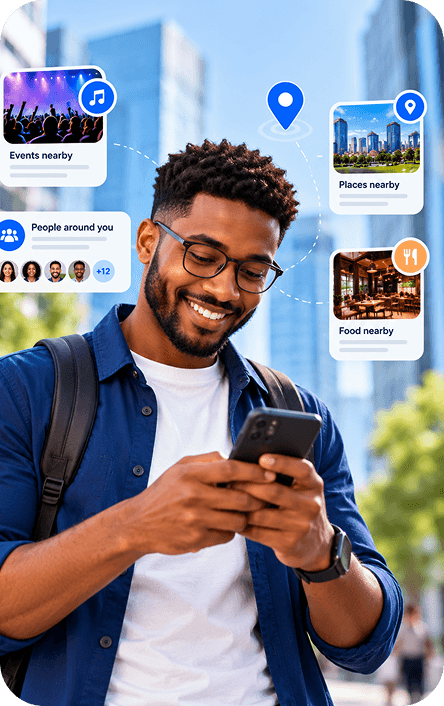 Person browsing local updates on Widespread